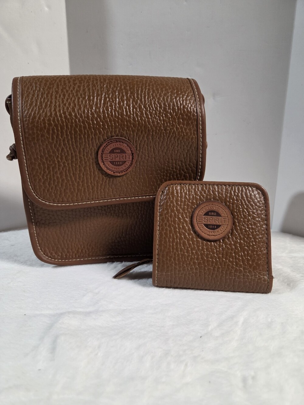 Esprit Brown Pebbled Leather Crossbody with Matching Wallet